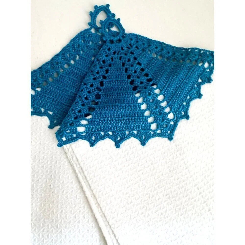 Vintage Crochet Detail Tea Towels Girl and Boy Motif Set of 2